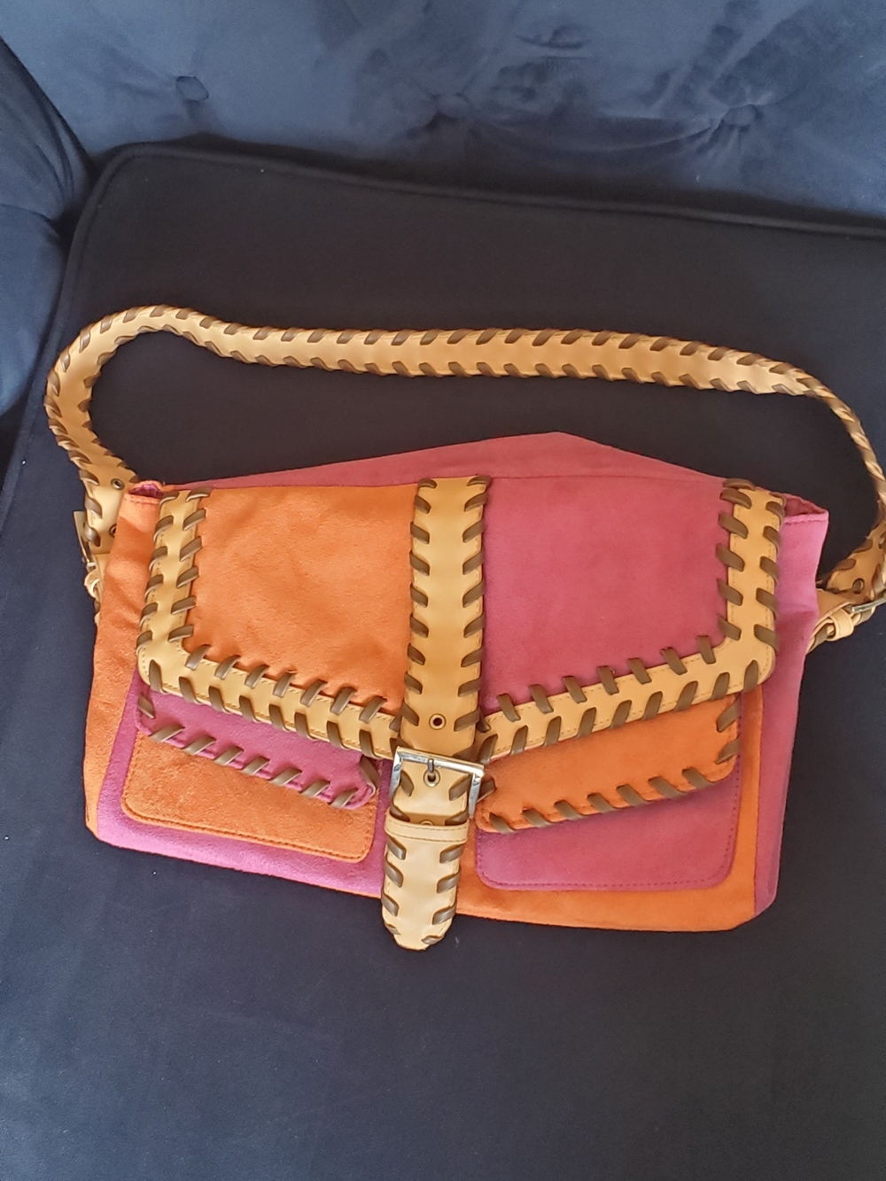 Women’s Two-Tone Pink & Orange Leather Crossbody Bag